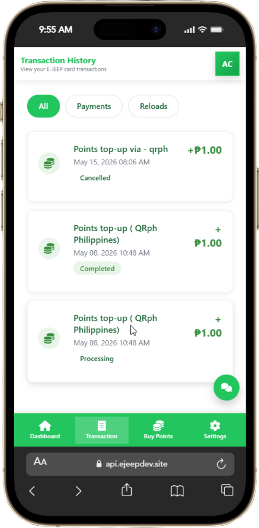 E-JEEP app dashboard
